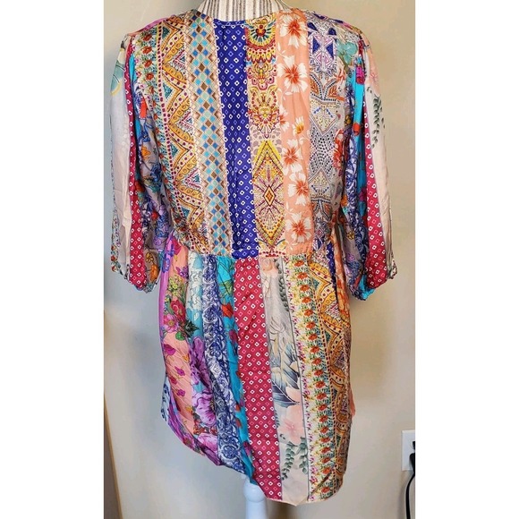 Johnny Was Anora Silk tunic top Colorful Drawstring Adjustable Oversize Summer - Picture 4 of 13